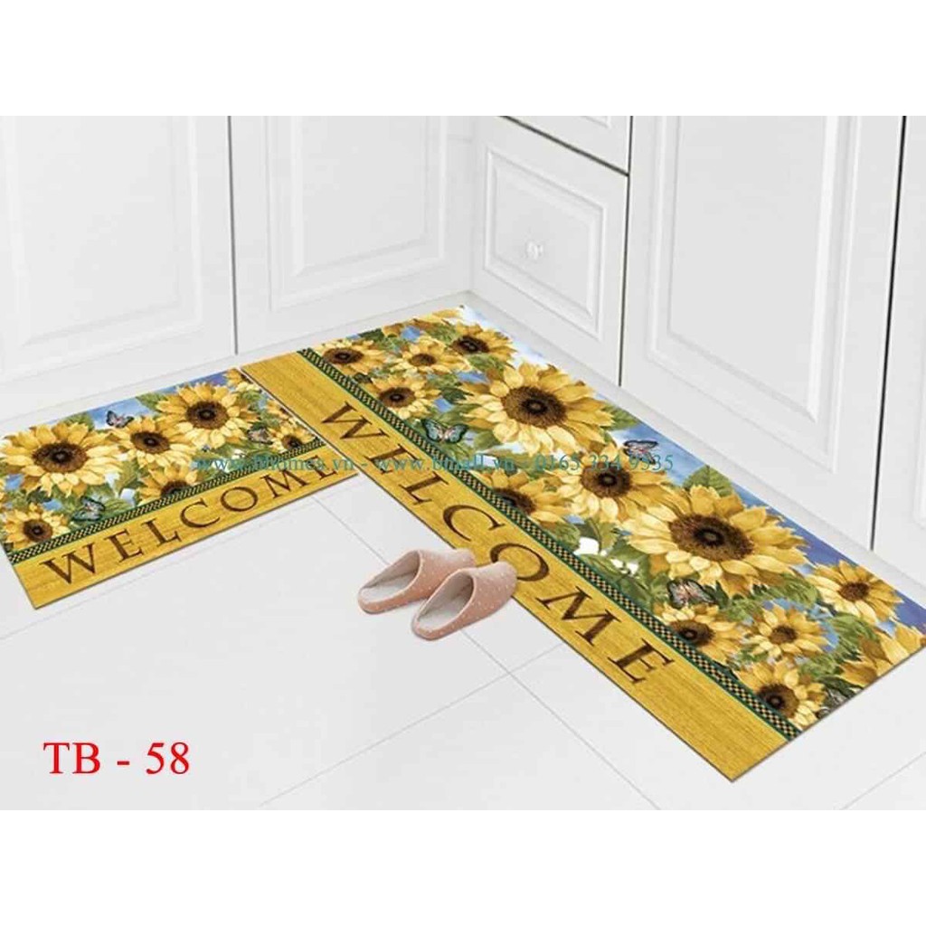 Bộ thảm bếp 3D trang trí nhà bếp phòng ngủ (40*60 + 40*120 cm) cao cấp cao su chống trượt