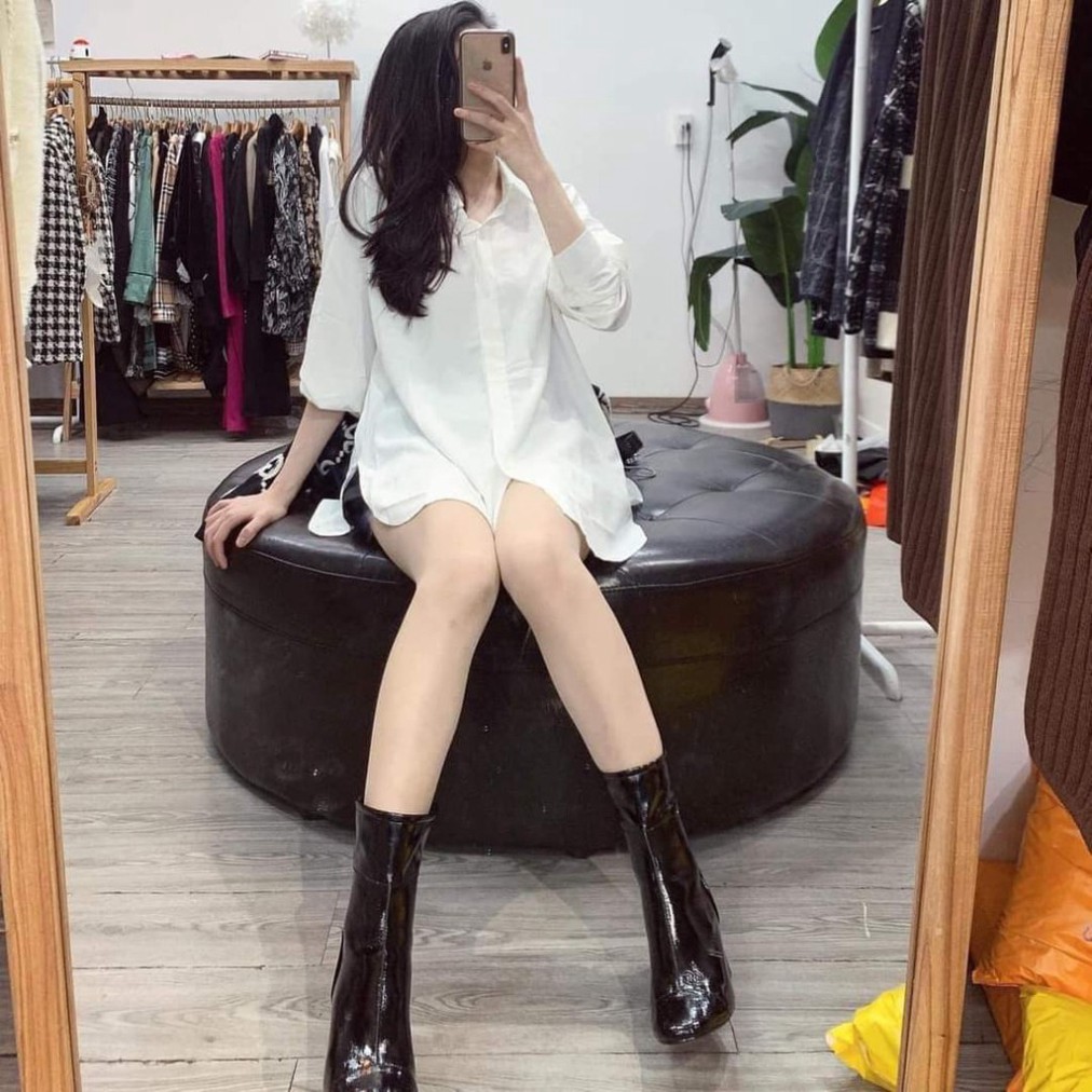 Áo sơ mi xẻ vạt đuôi tôm -Áo sơ mi đũi tay nơ chất thô mát mềm - Áo sơ mi nữ dài tay kiếu dáng tiểu thư freesize | BigBuy360 - bigbuy360.vn