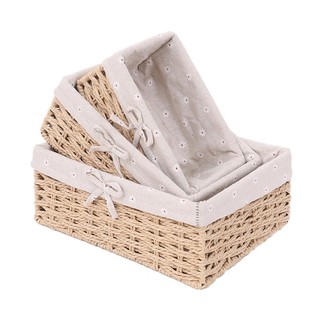 Giỏ cói vintage có vải lót hình chữ nhật, giỏ đi picnic, trang trí nhà cửa (Giỏ mây mềm lót vải)