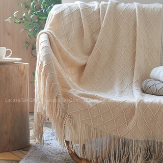 Thảm len họa tiết ovan trải sofa phong cách Bắc Âu/ khăn/ chăn len vintage - Minimalist cotton-wool Sofa Cover Blanket