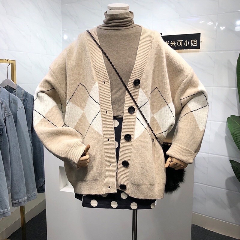Áo Khoác Len, áo cardigan hình quả trám chất len dày dặn freesize