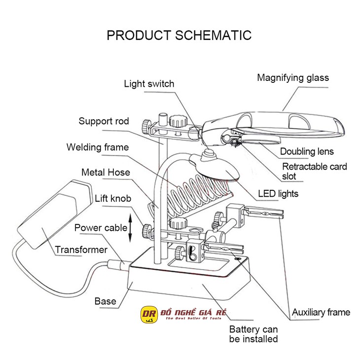 Giá đỡ kẹp hàn mạch có kính lúp soi chân linh kiện ⚡️FREESHIP⚡️ Dụng cụ kẹp hàn điện tử để bàn có đèn led