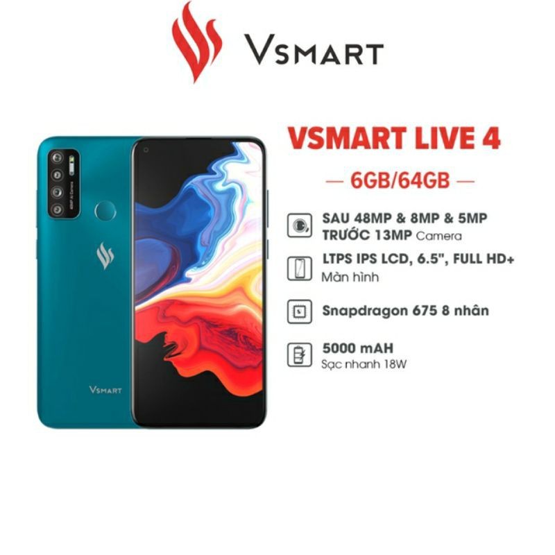 ĐIỆN THOẠI VSMART LIVE 4 4GB/64GB MỚI 100% NGUYÊN SEAL MẦU ĐEN✅