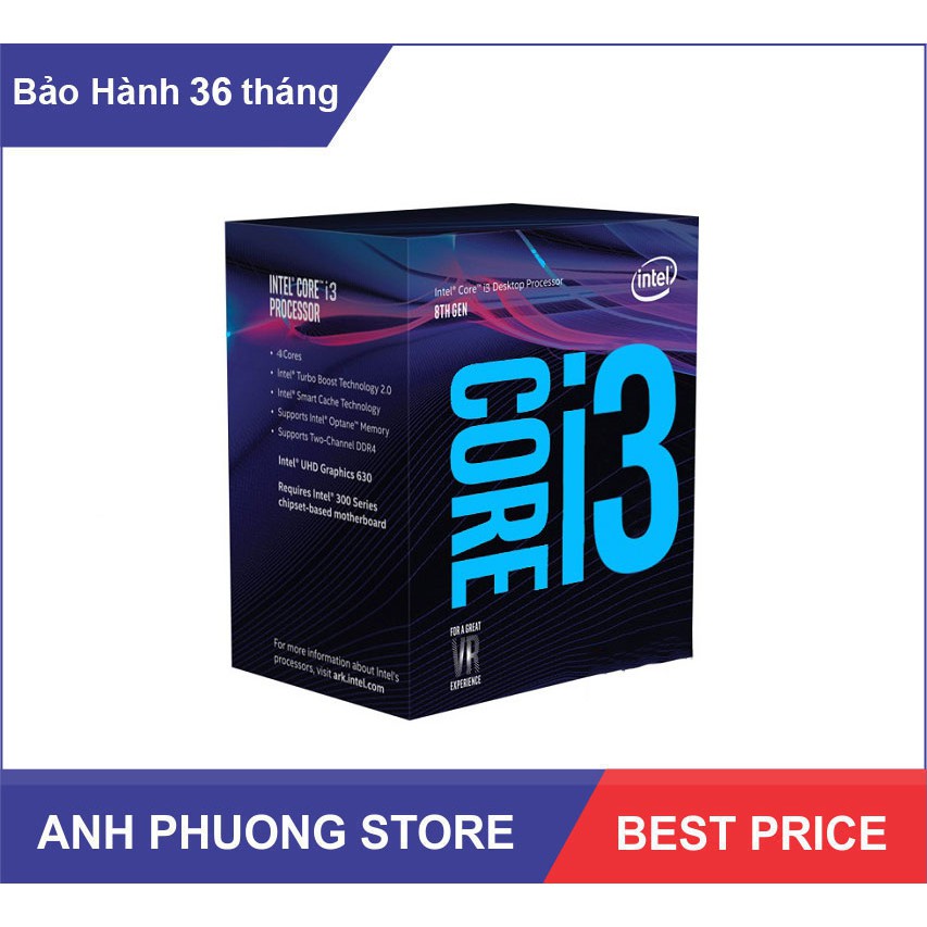 Bộ vi xử lý Intel Core i3-8100 chính hãng, Full Box, Bảo hành 36 tháng