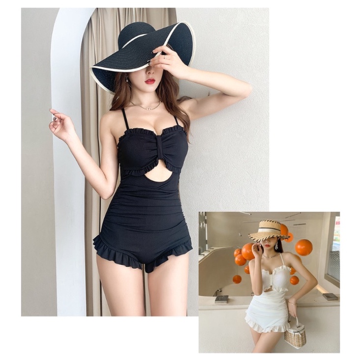 Bikini/ bơi liền 2 dây đan lưng bèo nhúm ngây thơ phong cách Ulzzang đi biển hè