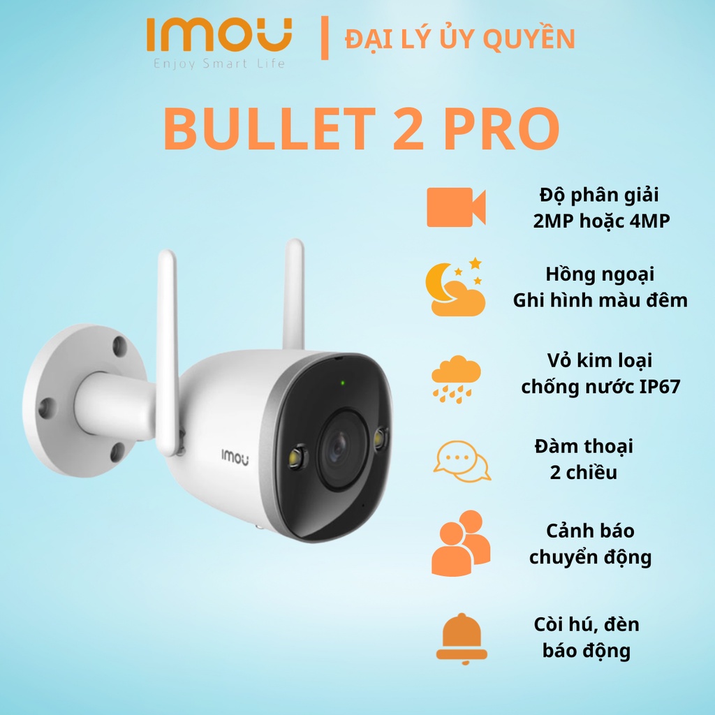 Camera WIFI ngoài trời BULLET 2 PRO cao cấp vỏ sắt, màu đêm, đàm thoại 2 chiều hàng chính hãng