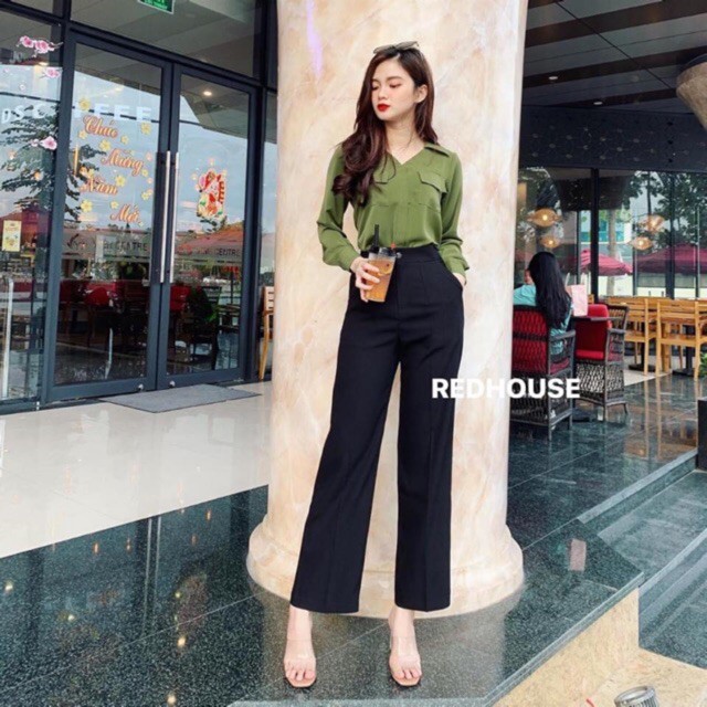 quần culotes lưng thon 1 khuy khóa trước chất tuyết mưa
