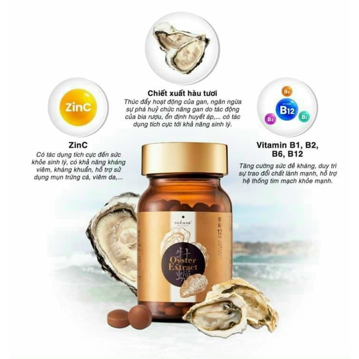 Viên uống hàu Sakura Oyster Extract tăng cường sức khỏe hộp 120 viên