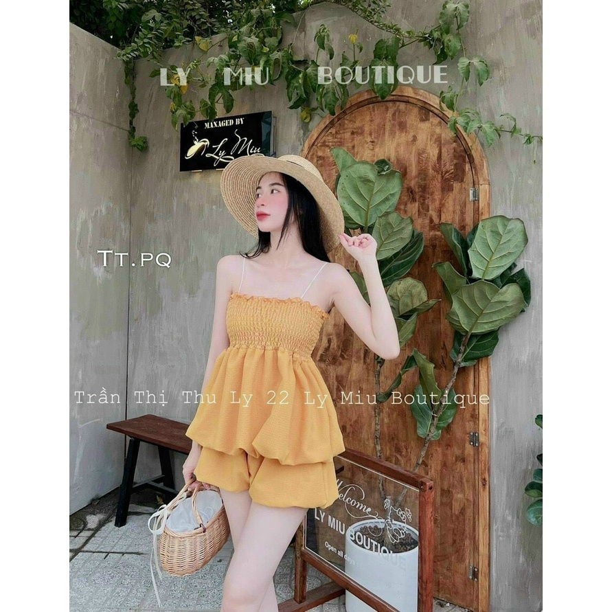 🌐 Sét đồ bộ áo bí 2 dây siêu xinh đũi xốp áo 2 dây freesize