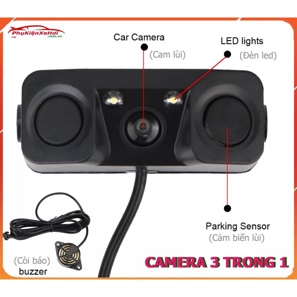 Camera lùi tích hợp sẵn cảm biến lùi, Cam lùi có cảm biến lùi và đèn led. Camera ra lùi 3 trong 1