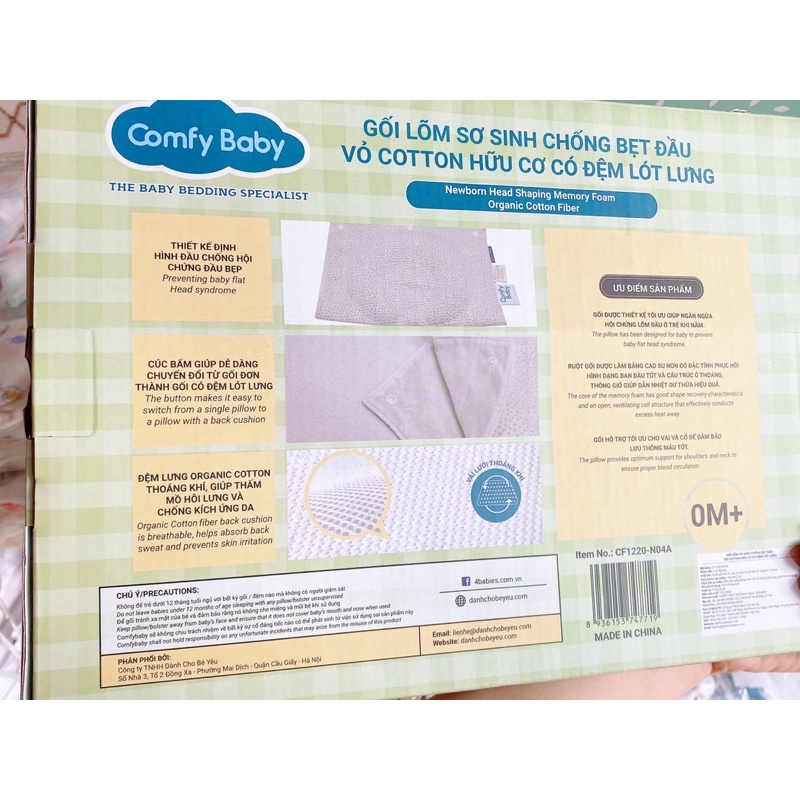 [ Hàng Mới Về ] Gối lõm sơ sinh chống bẹt đầu Comfybaby vỏ cotton