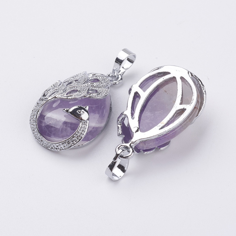 1pc Natural Pendants with Alloy Findings teardrop with Peacock 33x20x10.5mm Hole: 5mm