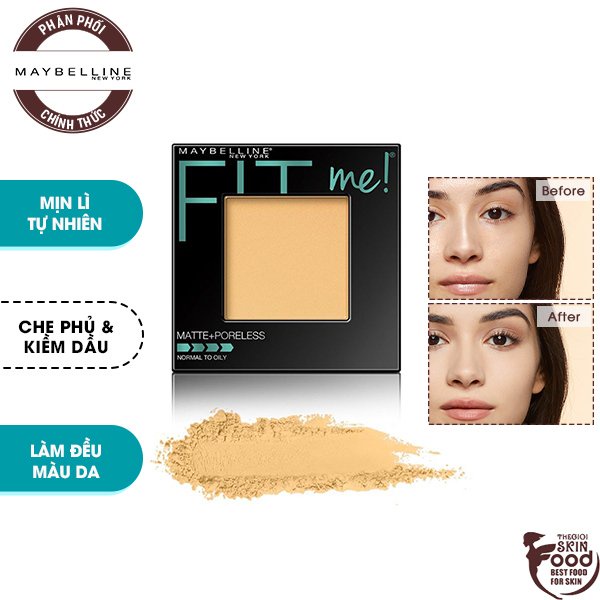 Phấn Phủ Dạng Nén Mịn Lì, Kiềm Dầu Hiệu Quả Maybelline Fit Me Matte Poreless Powder 8.5g (Hộp Vuông)