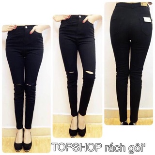 QUẦN BÒ ĐEN RÁCH GỐI ( jean rách gối )