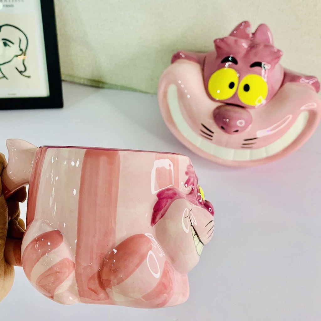 Cốc Uống Nước Bằng Sứ in Hoạt Hình Mèo Cheshire Dễ Thương