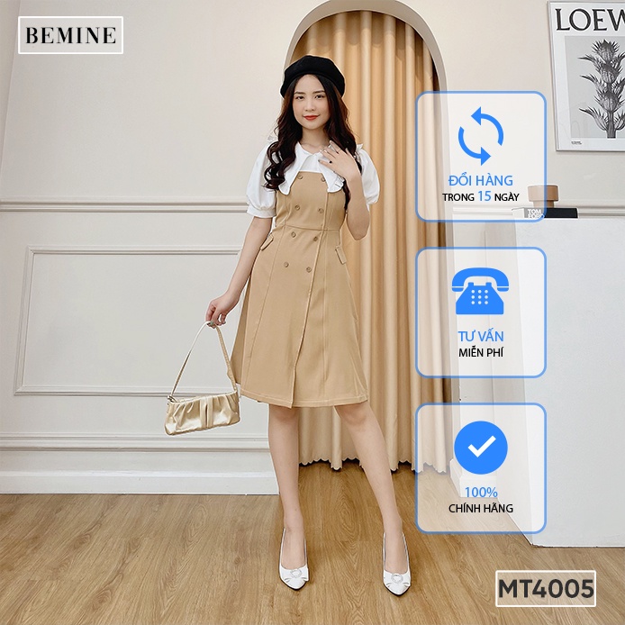 Đầm phối cổ lá bèo tùng đắp chéo BEMINE MT4005NAU