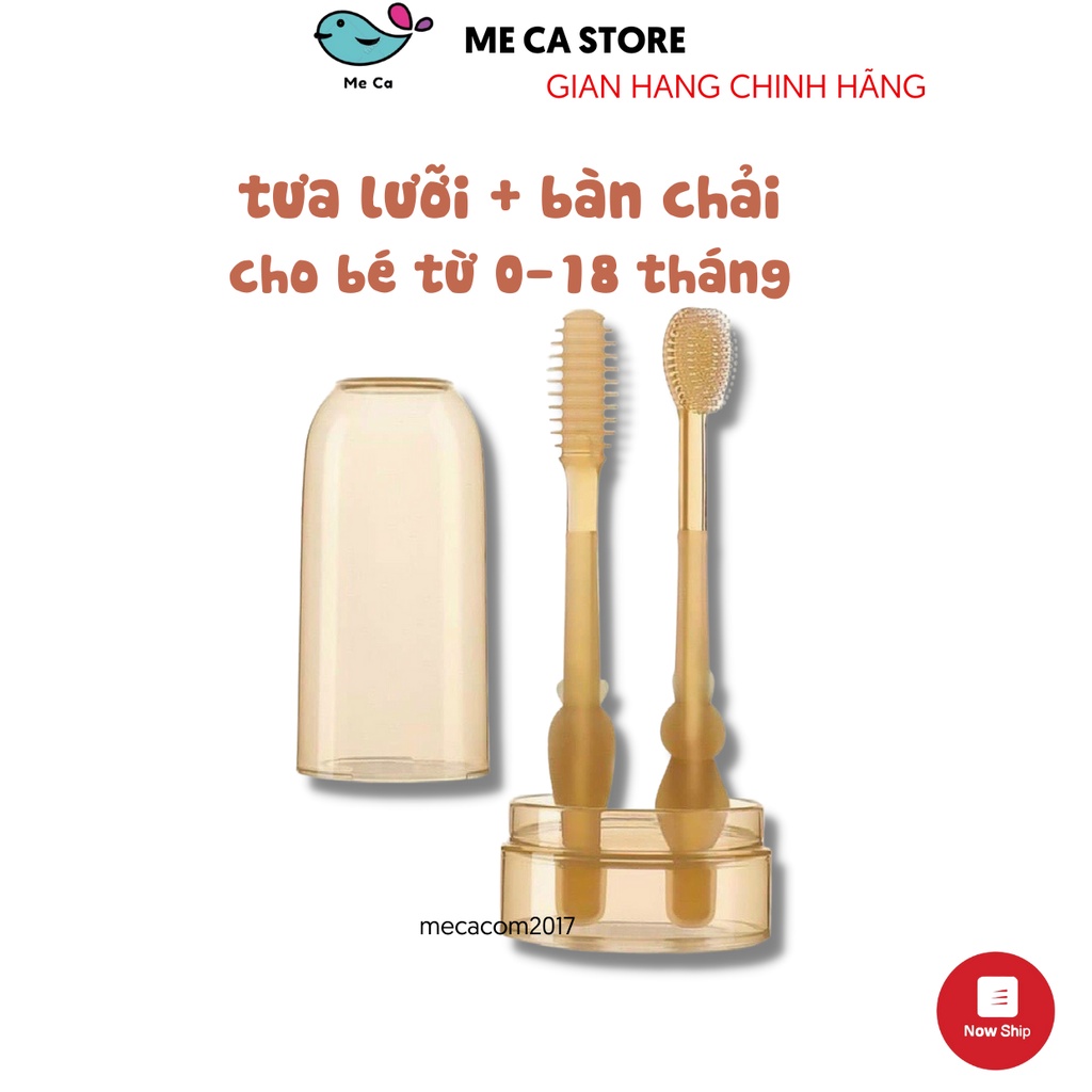 [kèm quà] Rơ lưỡi, bàn chải Silicon cho bé 0-18 tháng - Dụng cụ vệ sinh răng miệng cao cấp kèm cốc cho bé