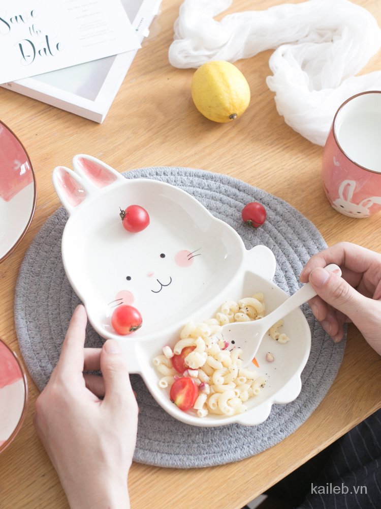 Bộ bàn ăn bằng sứ in họa tiết dễ thương phong cách Nhật Bản cho trẻ em
