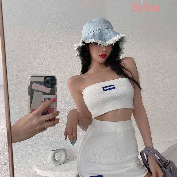 Set áo ống dệt kim và chân váy xẻ tà đơn giản thời trang mùa hè dành cho nữ