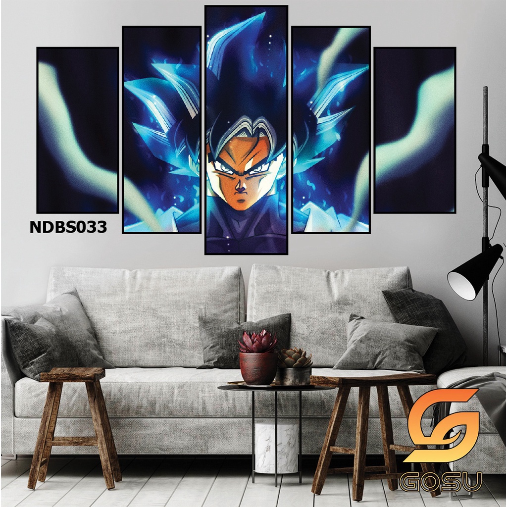Tranh bộ 5 anime bảy viên ngọc rồng tráng gương đã có khung tặng kèm đinh