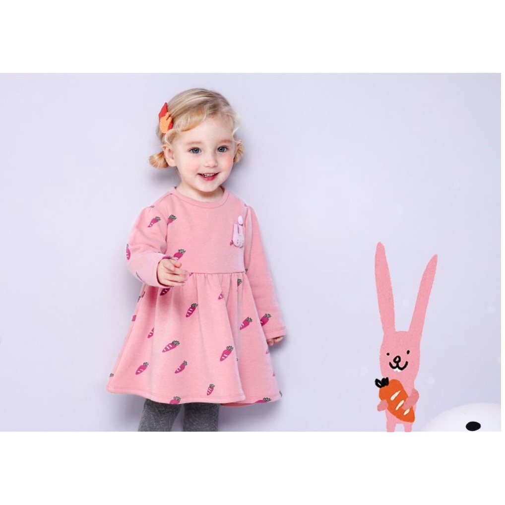 (100,110,130) Váy lót lông Hàn Quốc họa tiết thỏ cà rốt màu hồng morgop08