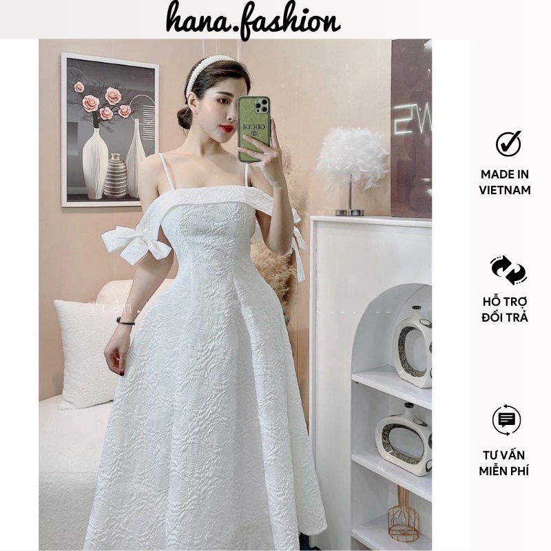 Đầm trắng gấm hoa váy phù hợp với đi dự tiệc đi đám cưới phong cách thời trang sang chảnh