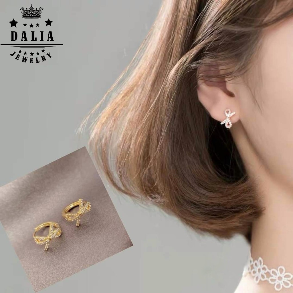 Bông tai nữ bạc dạng bấm hình nơ xinh tiểu thư DaLiA Jewelry khuyên tai chuẩn bạc 925