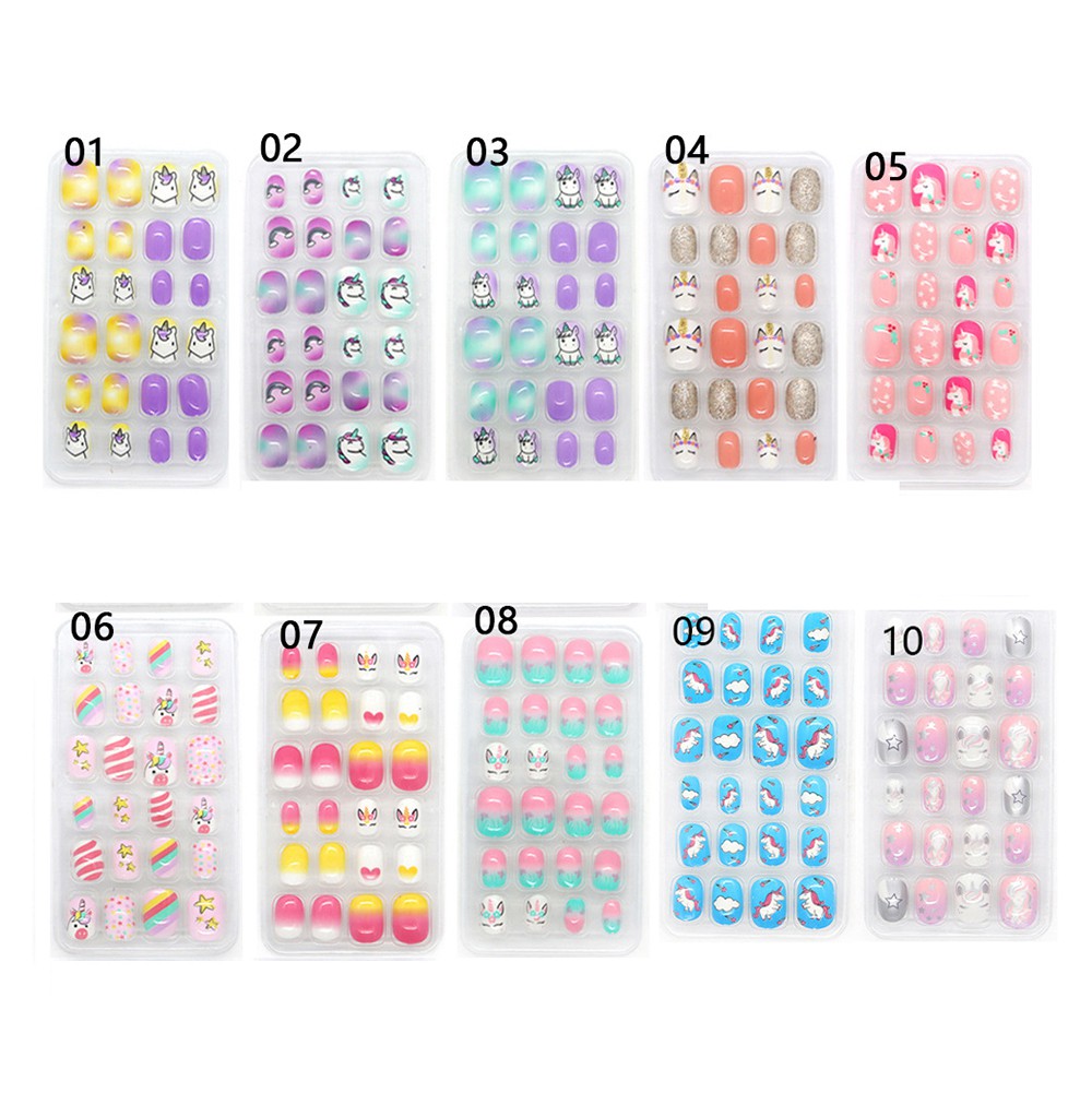 [Hàng mới về] Set 24 móng tay giả họa tiết xinh xắn dành cho bé