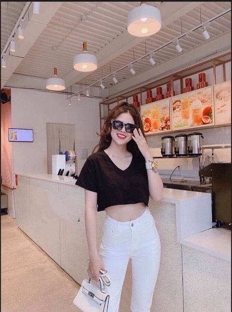 Áo thun croptop cổ V (cổ tim)- hàng đẹp,hình cuối chụp thật | BigBuy360 - bigbuy360.vn
