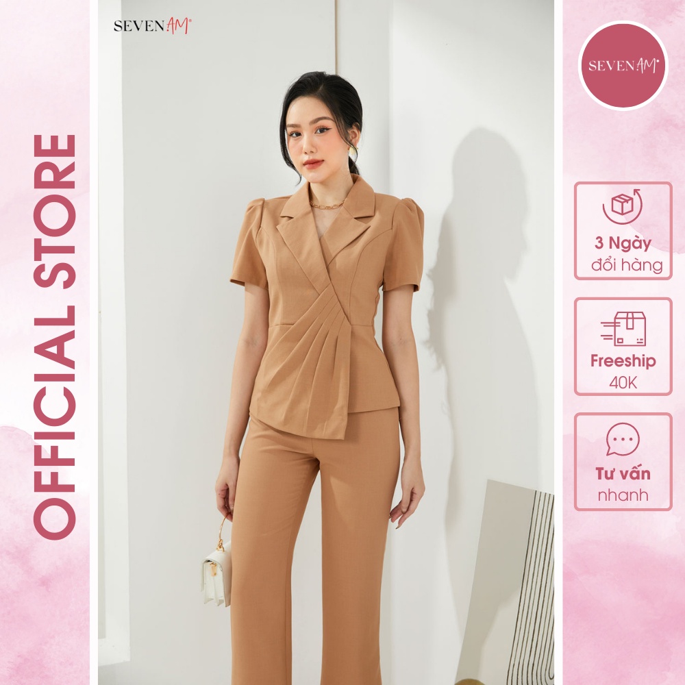 Áo Vest Tay Cộc Bồng Be Nâu Vạt Xếp Ly Seven.am Fh323034