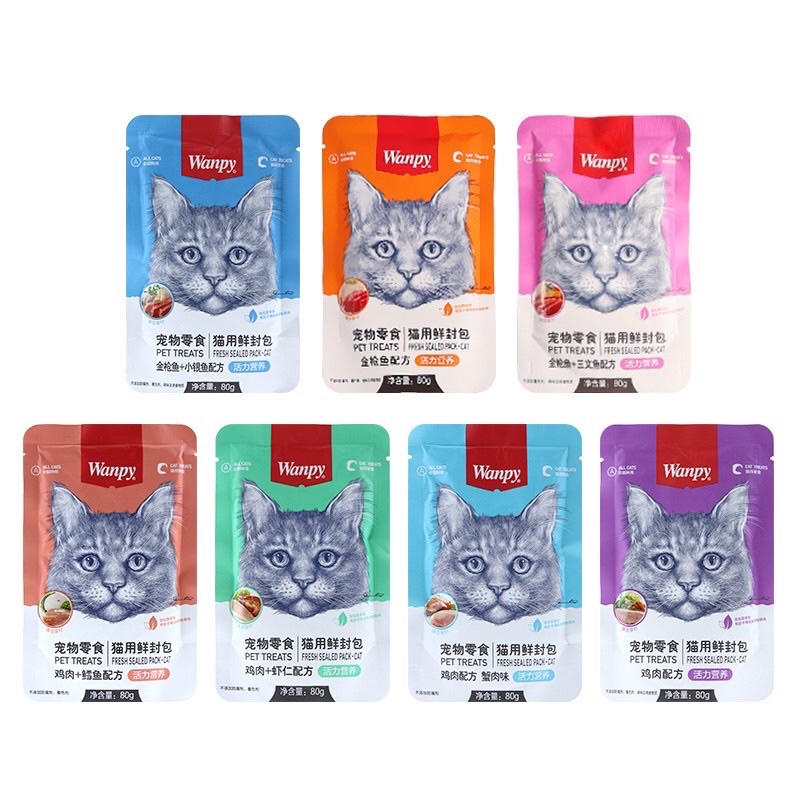 Pate wanpy gói 80g -pate dinh dưỡng cho mèo đa dạng vị