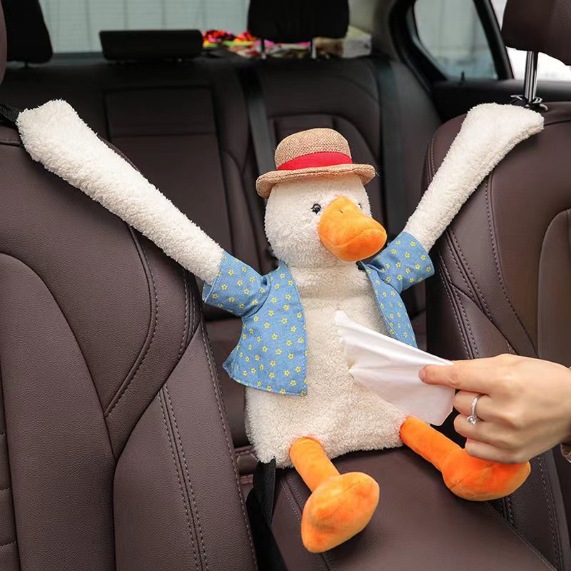 Hộp Đựng Khăn Giấy Hình Vịt Bông Dễ Thương Treo Xe Hơi