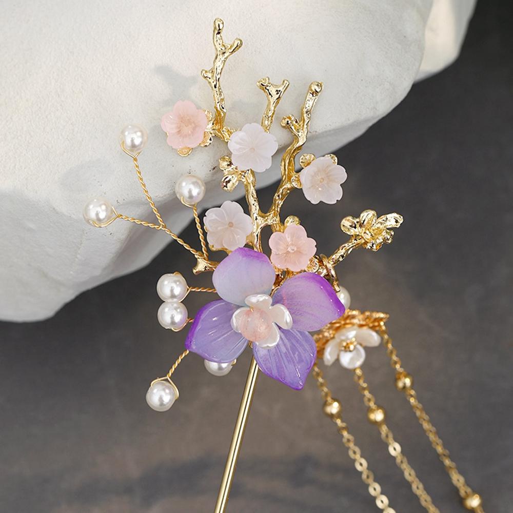 QQMALL Trâm Cài Tóc Handmade Đính Hoa Phong Cách Trung Quốc