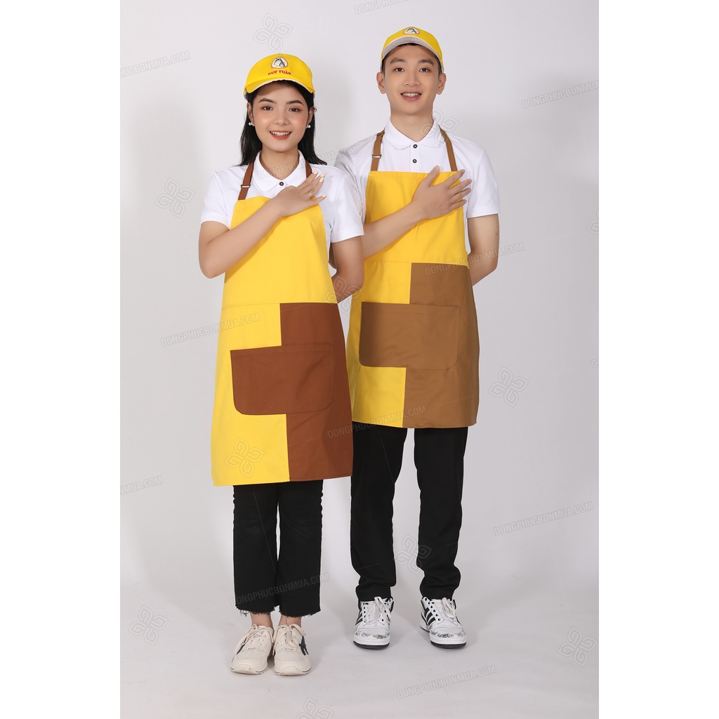 Tạp dề pha chế Cao Cấp có túi, tạp dề nấu ăn  sử dụng trong quán cà phê nhà bếp sẵn hàng kèm video TD1.2.04-7