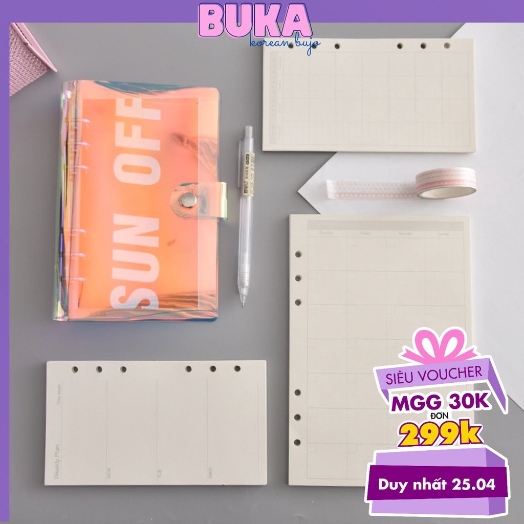 Ruột sổ còng 6 lỗ Basic A5 -A6 -A7 phụ kiện làm sổ planner, bullet journal, Bukavn