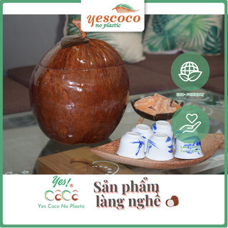 Set bình ủ ấm trà + 6 tách trà + dĩa gỗ + bình trà sành || Xưởng gáo dừa Yescoco