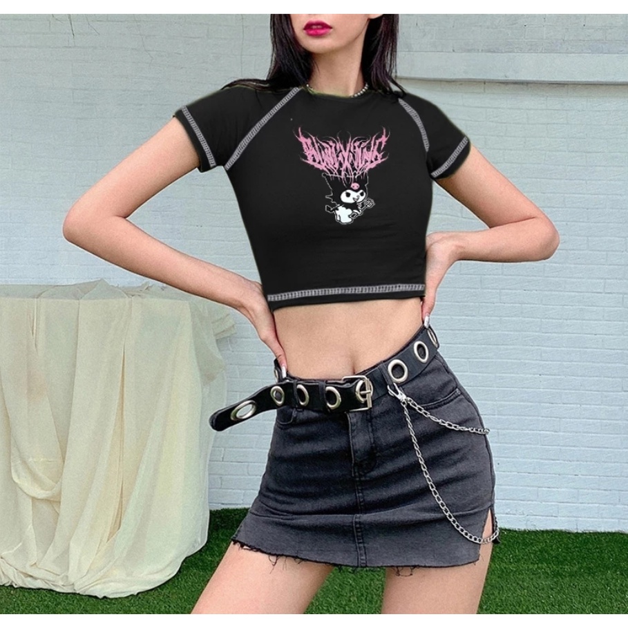 Áo thun crop top tay ngắn in hình bratz phong cách Harajuku vintage dễ thương