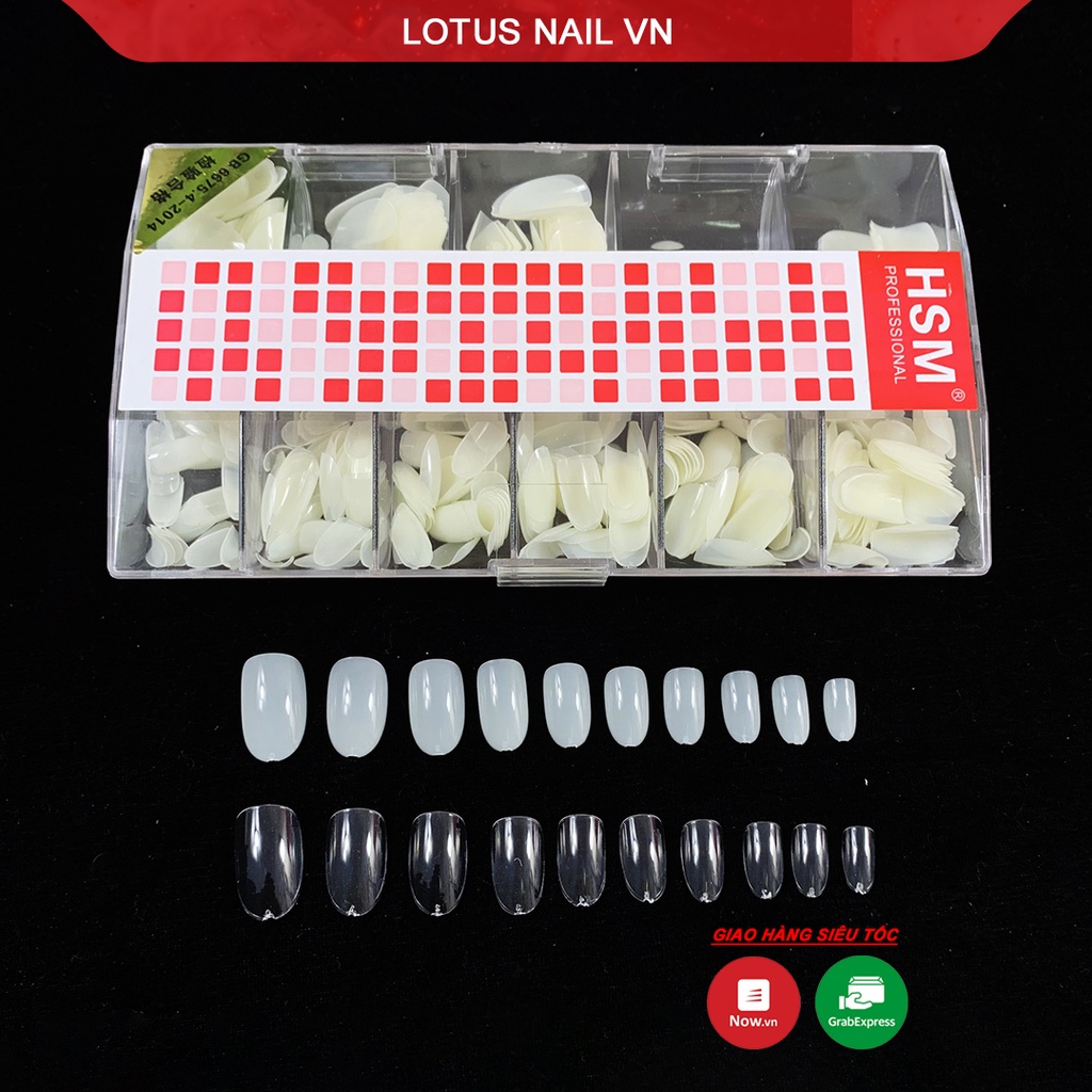 Móng úp tròn, móng úp ovan HSM hộp 500 móng đủ size từ 0-9 cao cấp (tem đỏ)