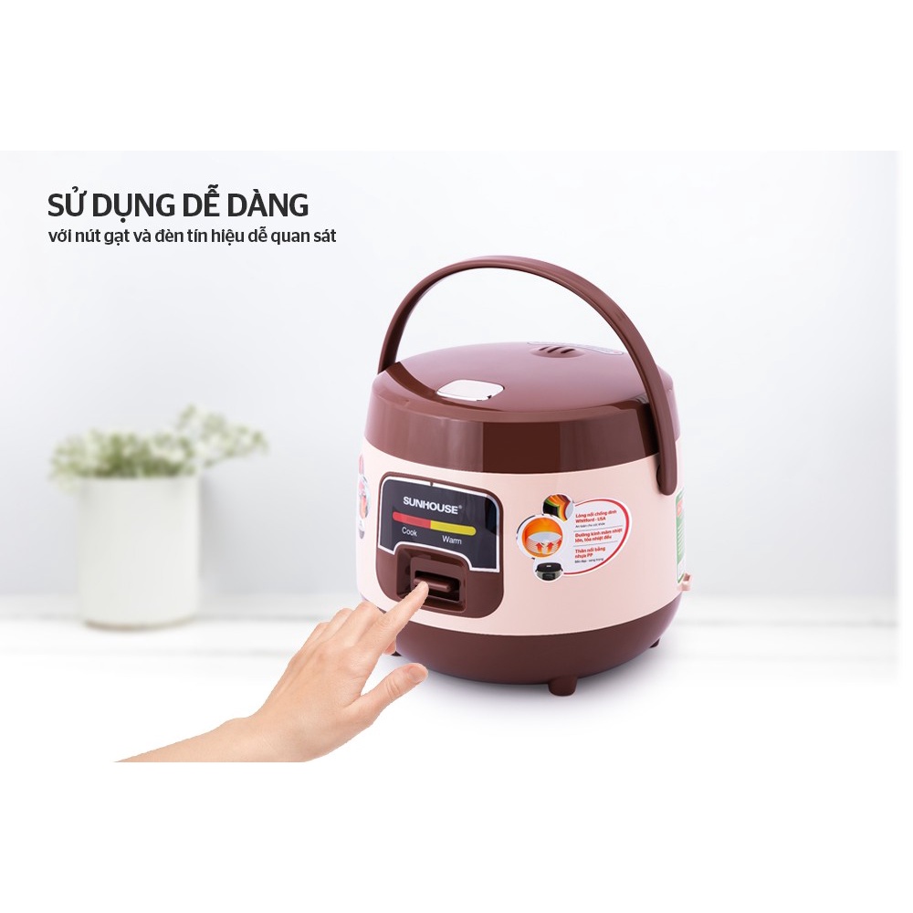 {SALE SỐC + TẶNG QUÀ 0 ĐỒNG} Nồi cơm điện 1.0 lít Sunhouse SHD8208 màu cafe, quai xách chống bỏng