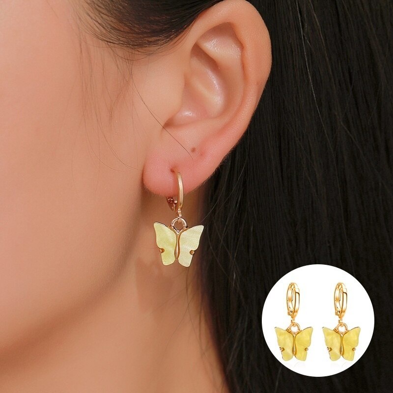 Delysia King 2021 Màu Sắc Hợp Thời Trang Bông Tai Bướm Acrylic Comely Girls Khóa Tai Ngọt Ngào Và Nh