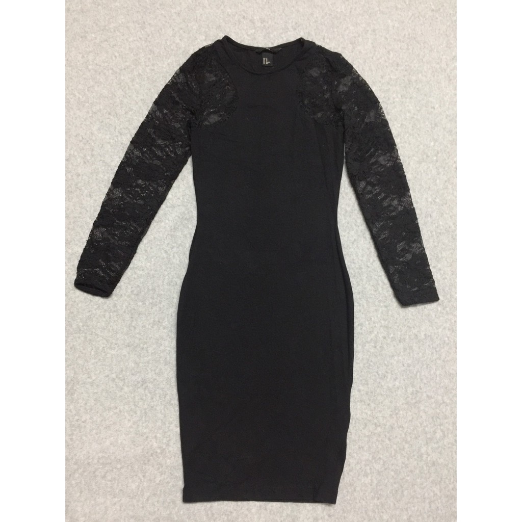Đầm ren body dài tay H&M đen