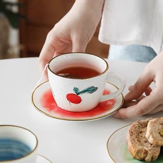Set tách + đĩa sứ uống trà nóng