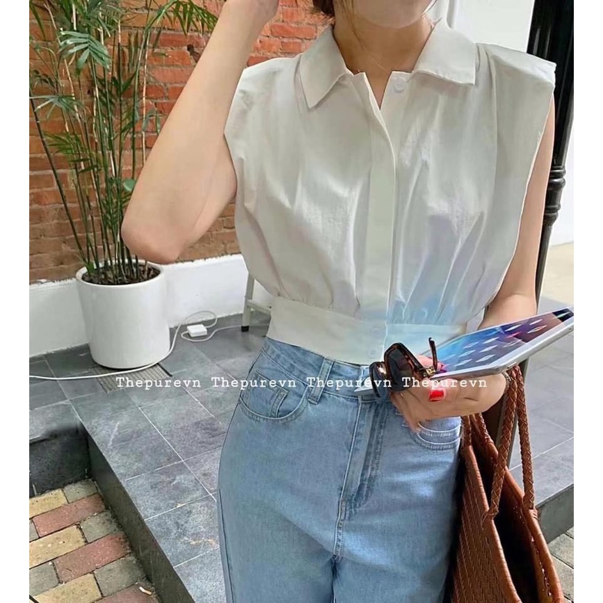 [Mã FAMARAL1 giảm 10K đơn 50K] ÁO SƠ MI GU TAY LIỀN DÁNG CROP