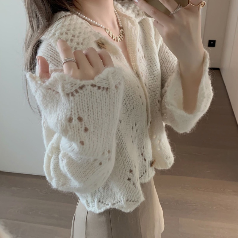 Áo Sweater Tay Dài Kiểu Hàn Quốc Cá Tính Trẻ Trung 206824 Áo Khoác Dệt Kim Cổ Búp Bê Thời Trang Mùa Thu Phong Cách Retro