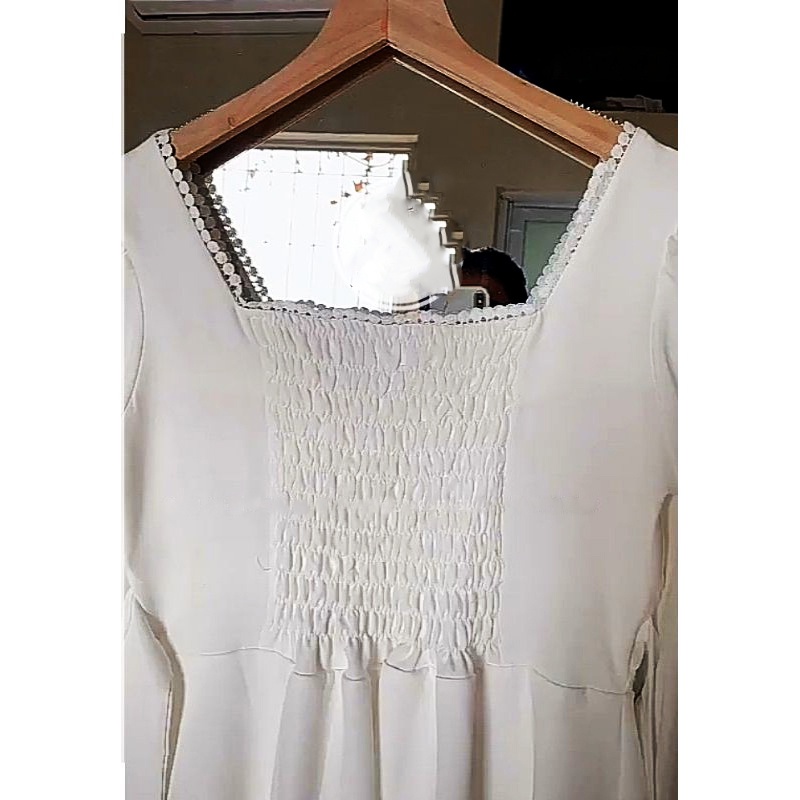 Váy trắng dự tiệc body cổ vuông tay dài phối ren hạt sống chất , Đầm dáng xòe ulzzang (hình thật/ sẵn) | BigBuy360 - bigbuy360.vn