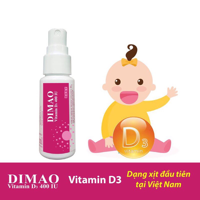[ CHÍNH HÃNG + QUÀ TẶNG ] Dimao - Vitamin D3 400UI Dạng Xịt - Tăng Cường Hấp Thu Canxi - Hộp 25ml