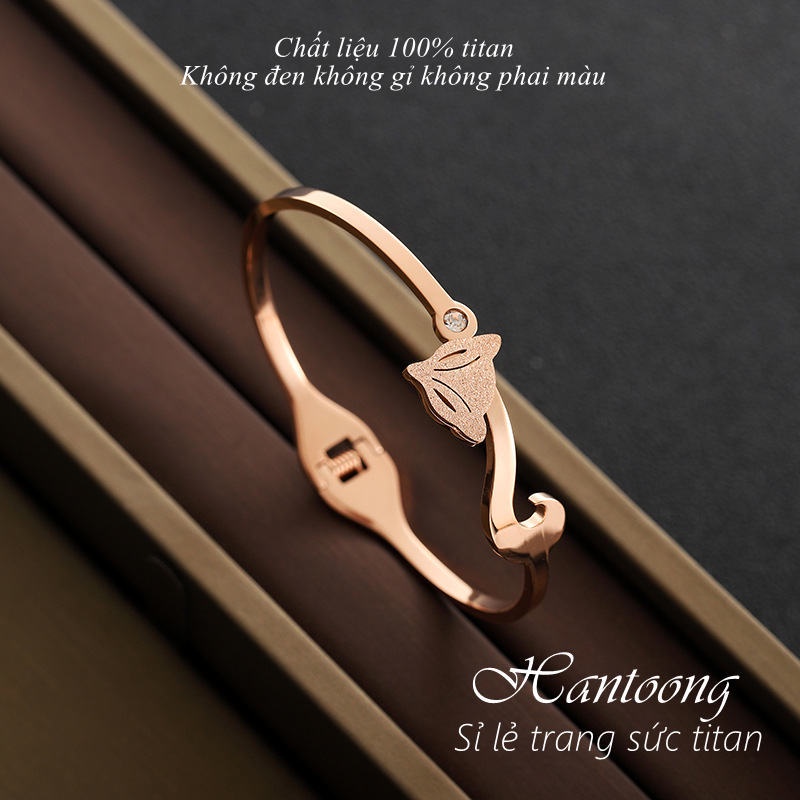 Vòng tay titan nữ không gỉ thiết kế mặt hồ ly ánh kim sa lung linh trang sức titan cao cấp thời thượng