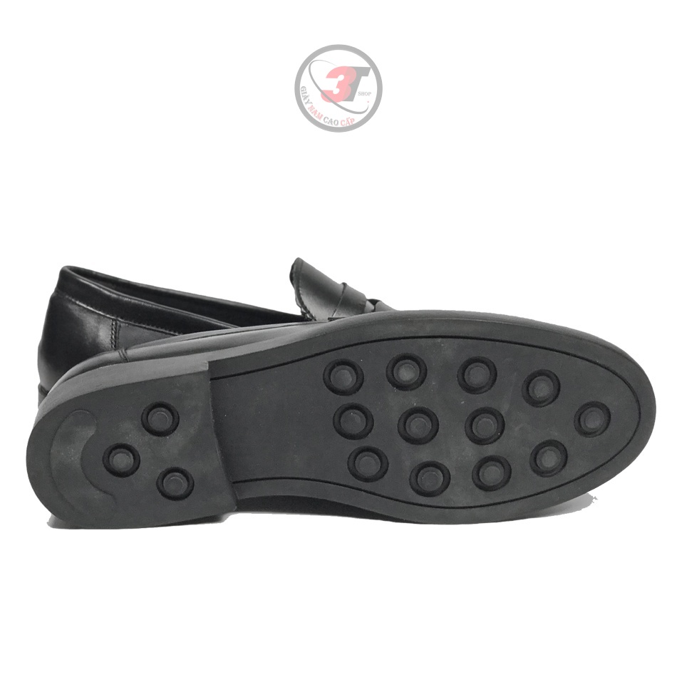 Giày Penny loafer Black  Nam  , DA MỀM , Đế Cao Su nguyên Khối, Có Khâu Đế , tăng chiều cao 3.5 cm