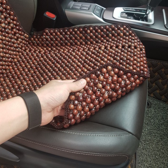 Sản Phẩm Đệm hạt gỗ tựa lưng massage ô tô 100% gỗ Trắc tự nhiên nguyên mộc, đan kết diềm mép cao cấp .