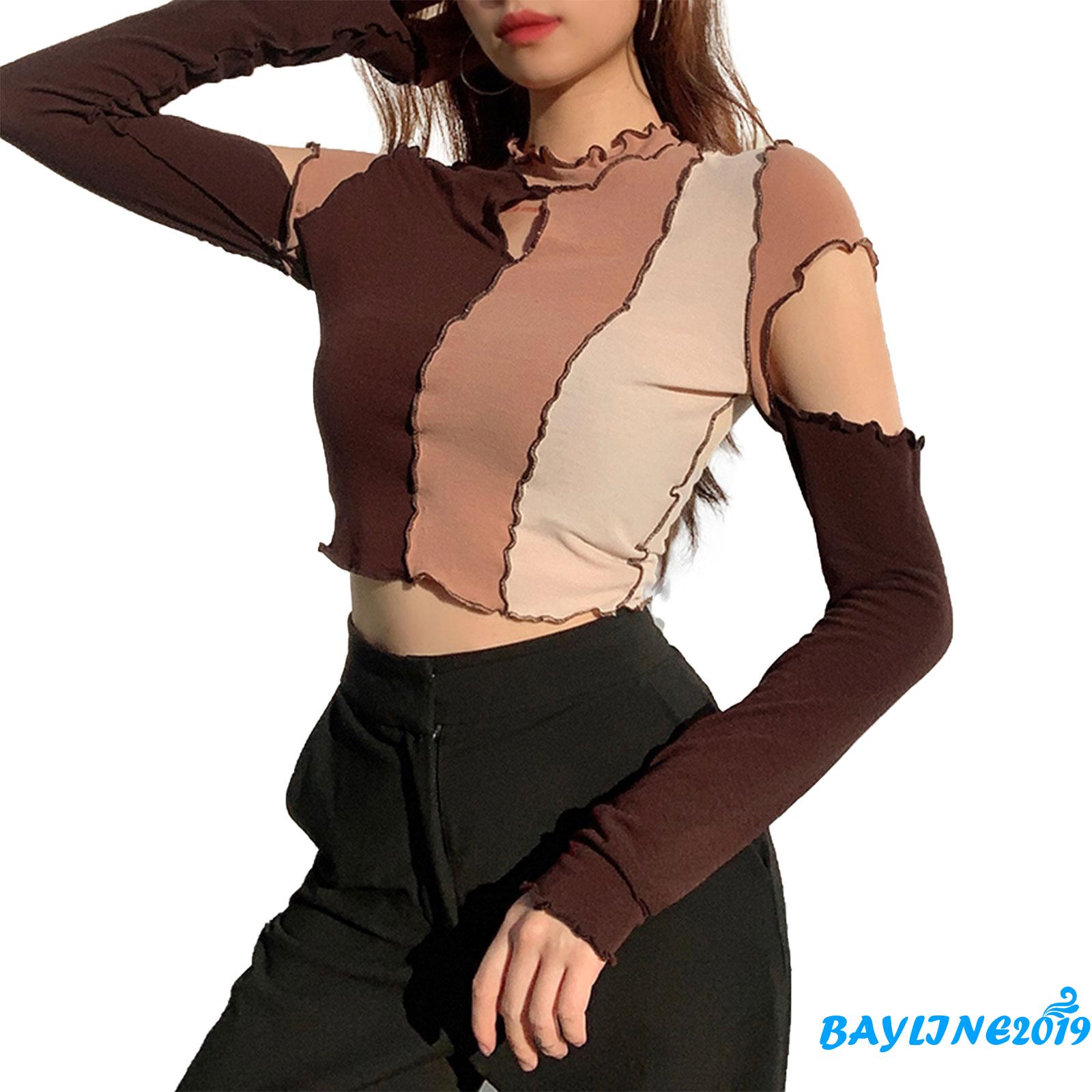 Áo Croptop Tay Dài Phối Màu Tương Phản Cá Tính Cho Nữ | BigBuy360 - bigbuy360.vn